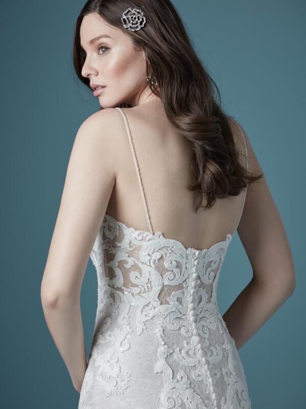 Tuscany Lane by Maggie Sottero lace a-line wedding dress back close up