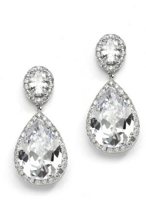 silver cubic zurconia pear shaped earrings