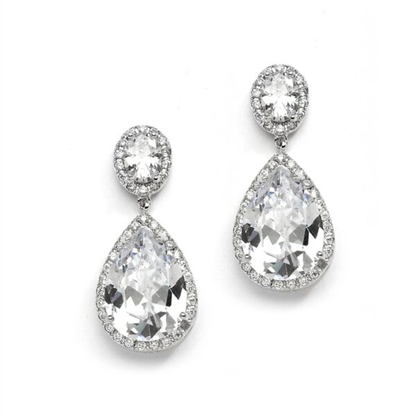 silver cubic zurconia pear shaped earrings