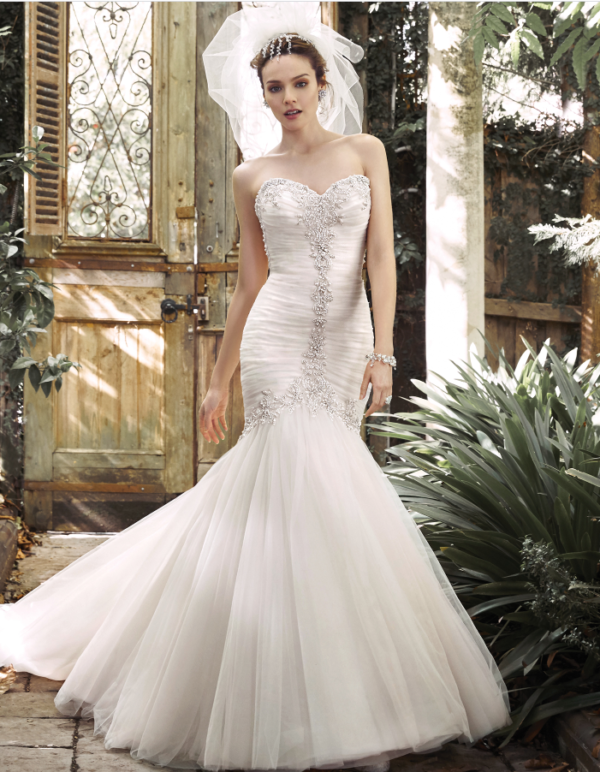 Front view of Cerise wedding dress by Maggie Sottero
