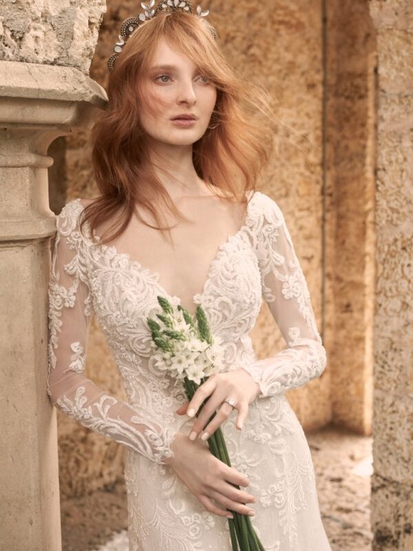 Johanna by Maggie Sottero a-line wedding dress front closeup