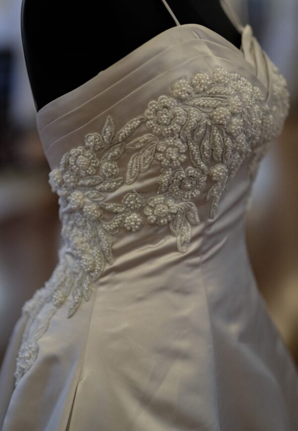 Imperial wedding dress by Zurk close up front view