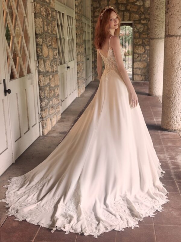Livvy by Maggie Sottero chiffon a-line wedding dress back view