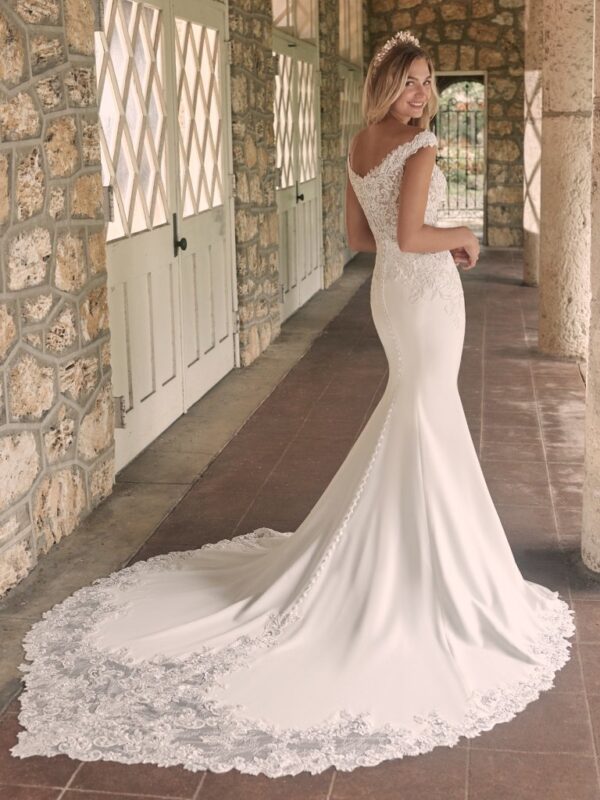 Antonella by Maggie Sottero crepe sheath wedding dress back view