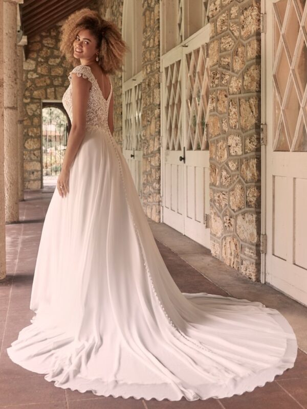 June by Maggie Sottero chiffon a-line wedding dress back view