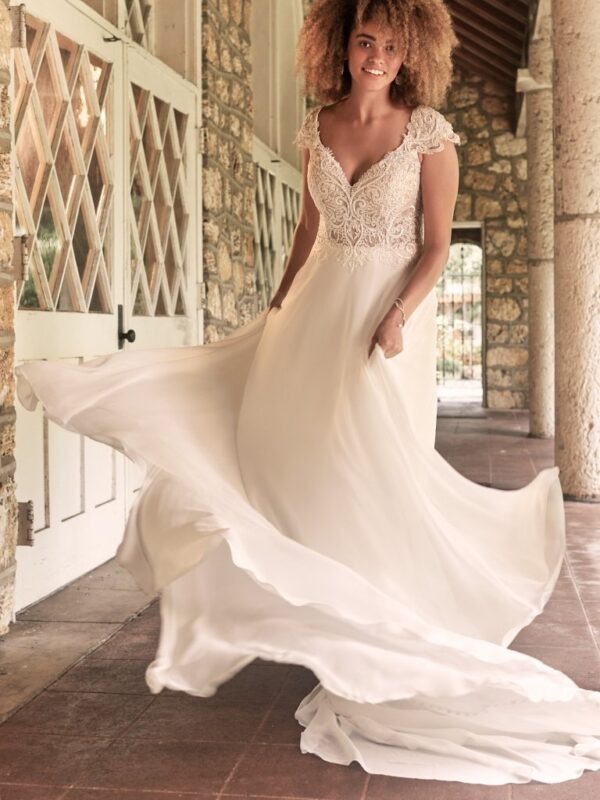 June by Maggie Sottero chiffon a-line wedding dress alt. front view