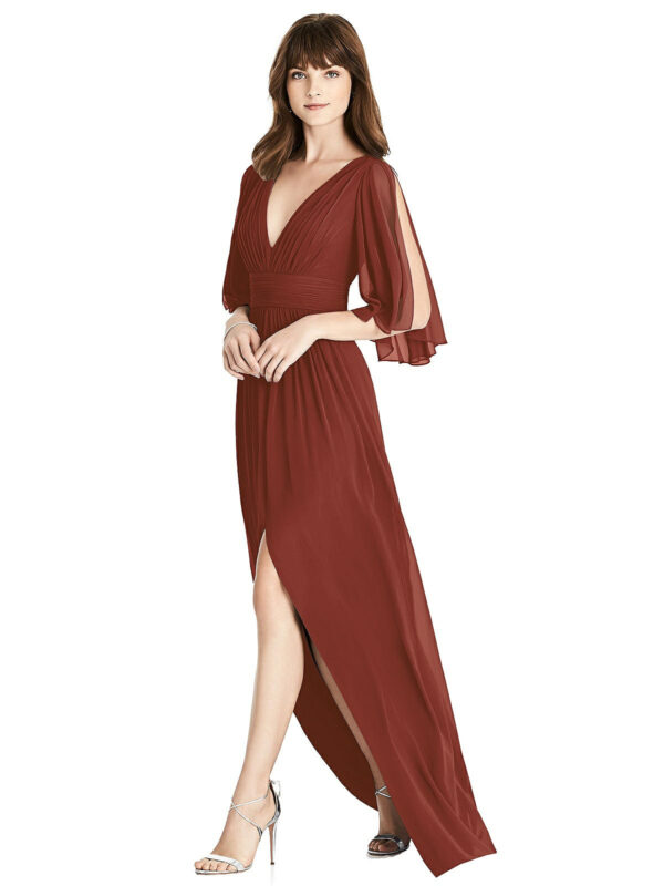 6777 by Dessy After Six Split Sleeve Backless Chiffon Maxi Dress Split Sleeve Backless Chiffon Maxi Dres Bridesmaid Dresses Wedding guest dresses