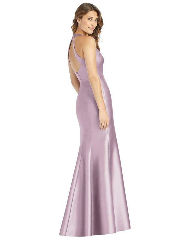 D761 by Alfred Sung bridesmaid dresses wedding guest dresses satin dress with slit Bridesmaid back view