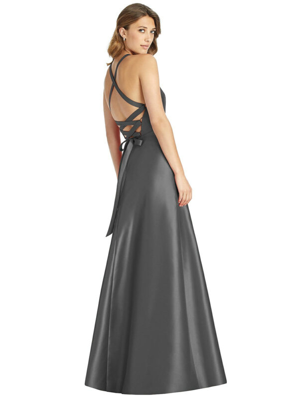 D763 by Alfred Sung Halter A-Line Maxi Bridesmaid Dress bridesmaid dresses wedding guest dress front view