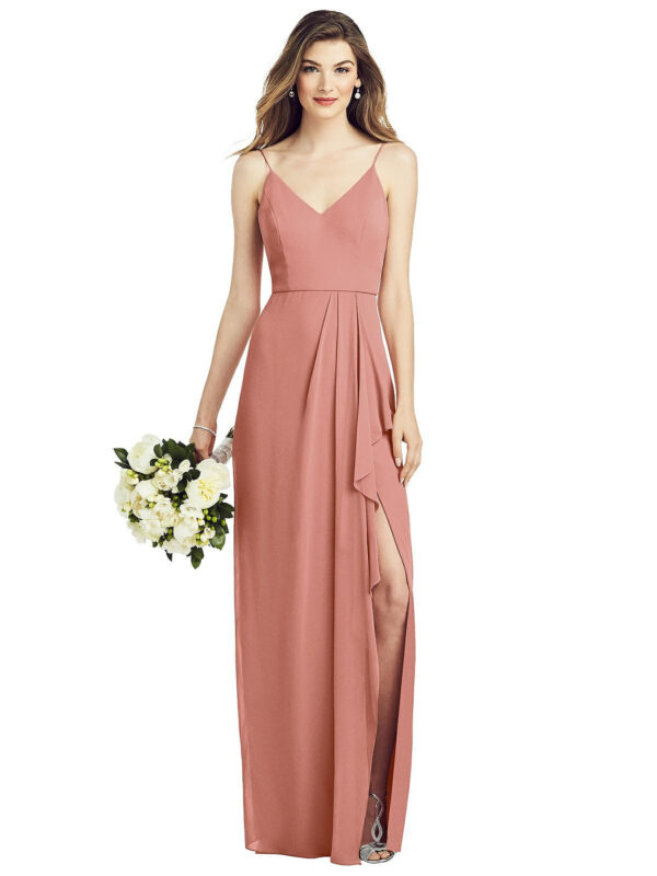 6820 by Dessy After Six Spaghetti Strapped Draped Dress with Slit wedding guest dress dresses