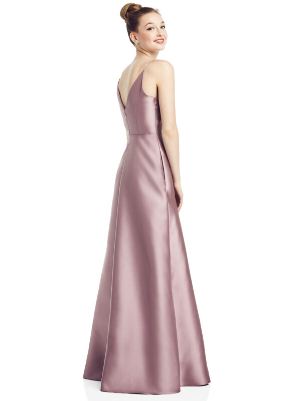 D776 by Alfred Sung  bridesmaid dresses wedding guest dresses satin wrapped dresses back view