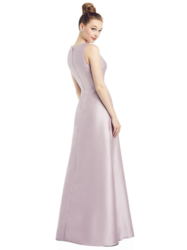 D778 by Alfred Sung sleeveless v-neck satin bridesmaid dress with pockets bridesmaid dresses satin dress wedding guest dresses front view