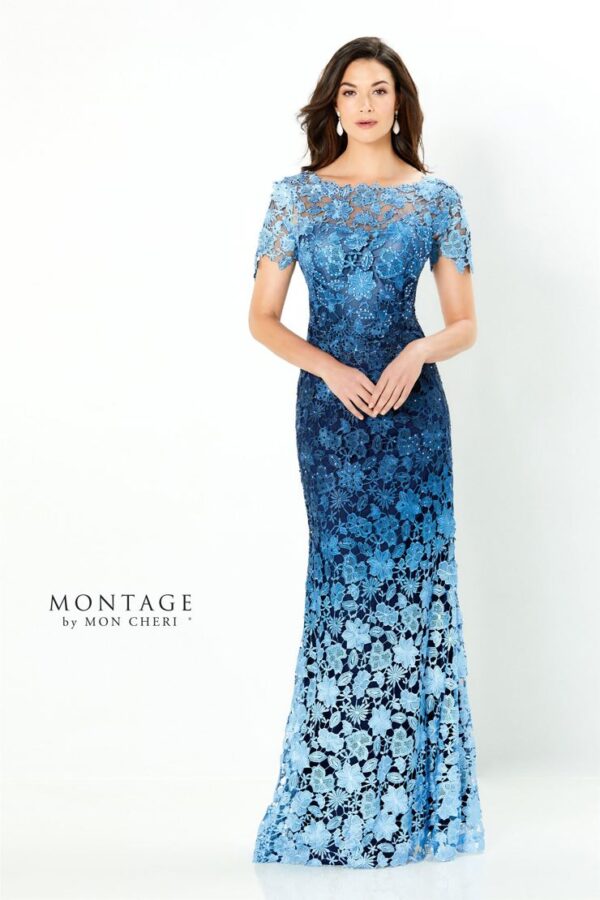 119958 Montage mother of the bride dress blue ombre with sleeve