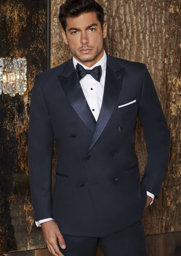 navy double breasted tux by Ike Behar