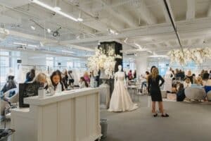 buyers at showroom for new wedding dresses