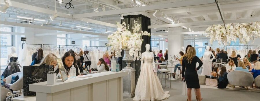 buyers at showroom for new wedding dresses
