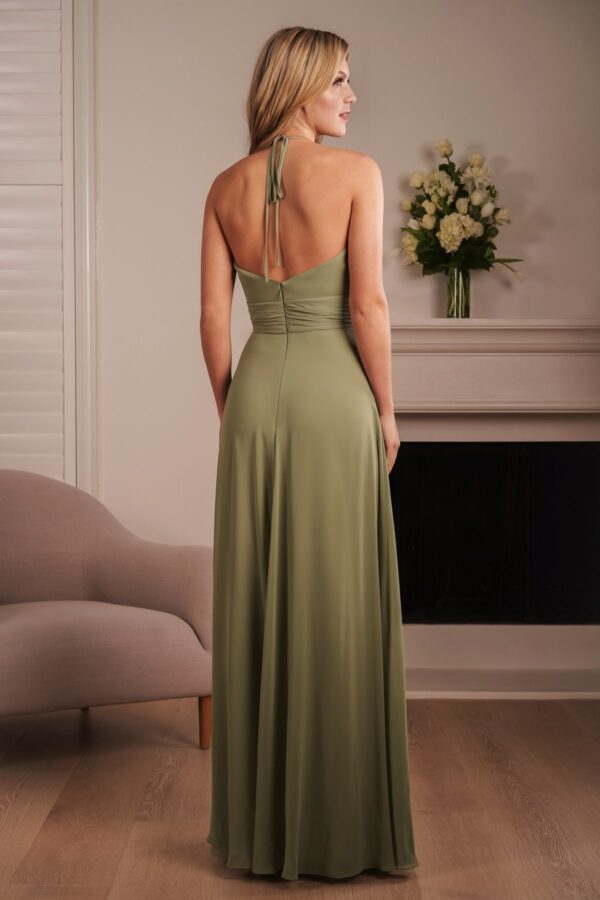 B243053 by B2 Jasmine Poly Chiffon A-line Bridesmaid Dress with Gathered Halter Neckline and Tie Back