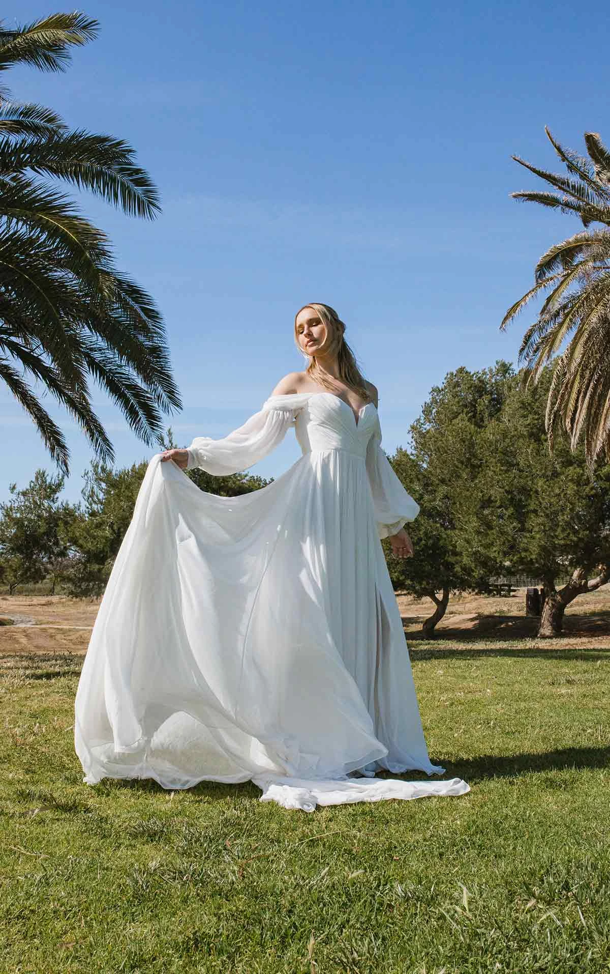 Plus Size A-lineBeach Wedding Dresses V-neck Puff Sleeve Sweep Train Bride  Gowns | eBay