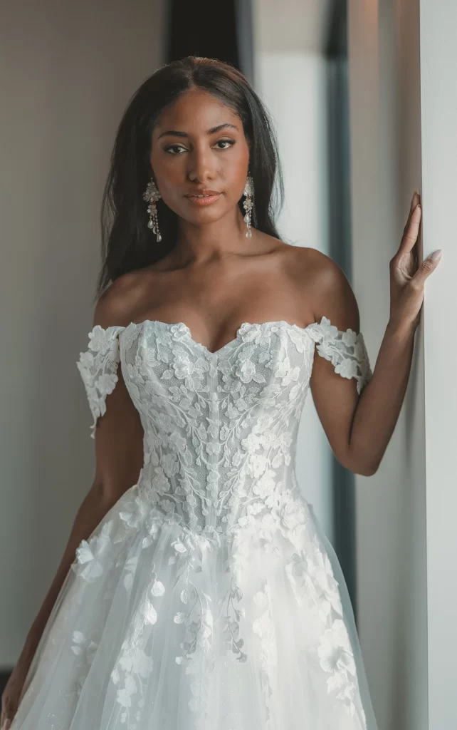 picture of D4106 wedding dress bodice and off the shoulder sleeves