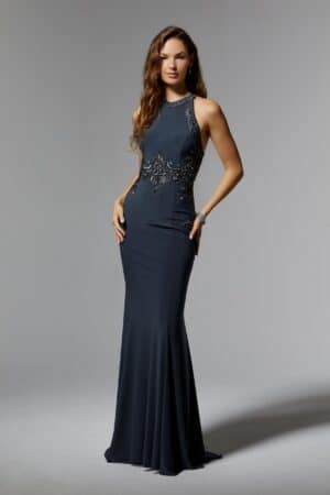 71625 by MGNY - Form Fitting Jersey Special Occasion Dress with Crystal Beaded Embroidery