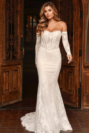 D4287 Lace Strapless Wedding Dress by Essense of Australia Front View