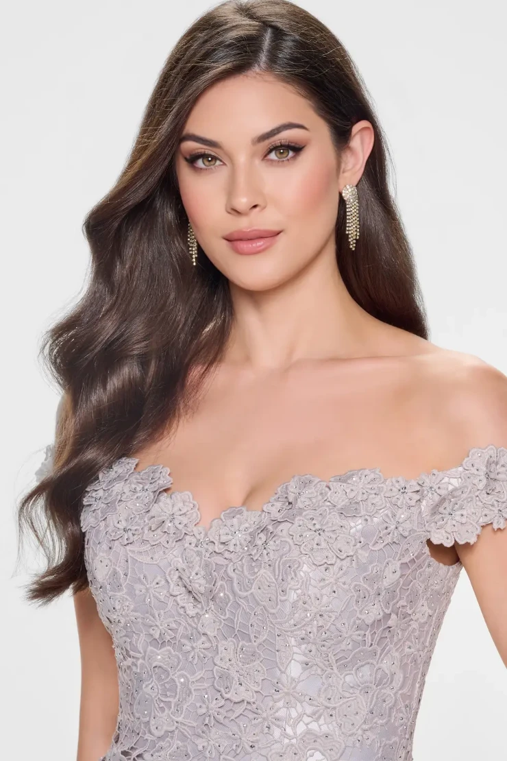 M846 Montage mother of the bride dress close up gray