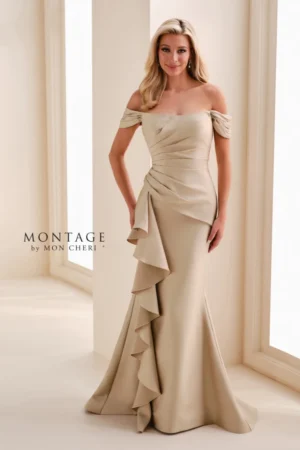 M4202 Montage formal dress great for mother of the bride or groom shown in gold