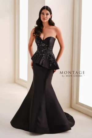 Style M4208 By Montage Mother of the Bride or Groom Mikado Sweetheart Mermaid Gown w/ Peplum Bodice At Precious Memories, Malden shown in Black