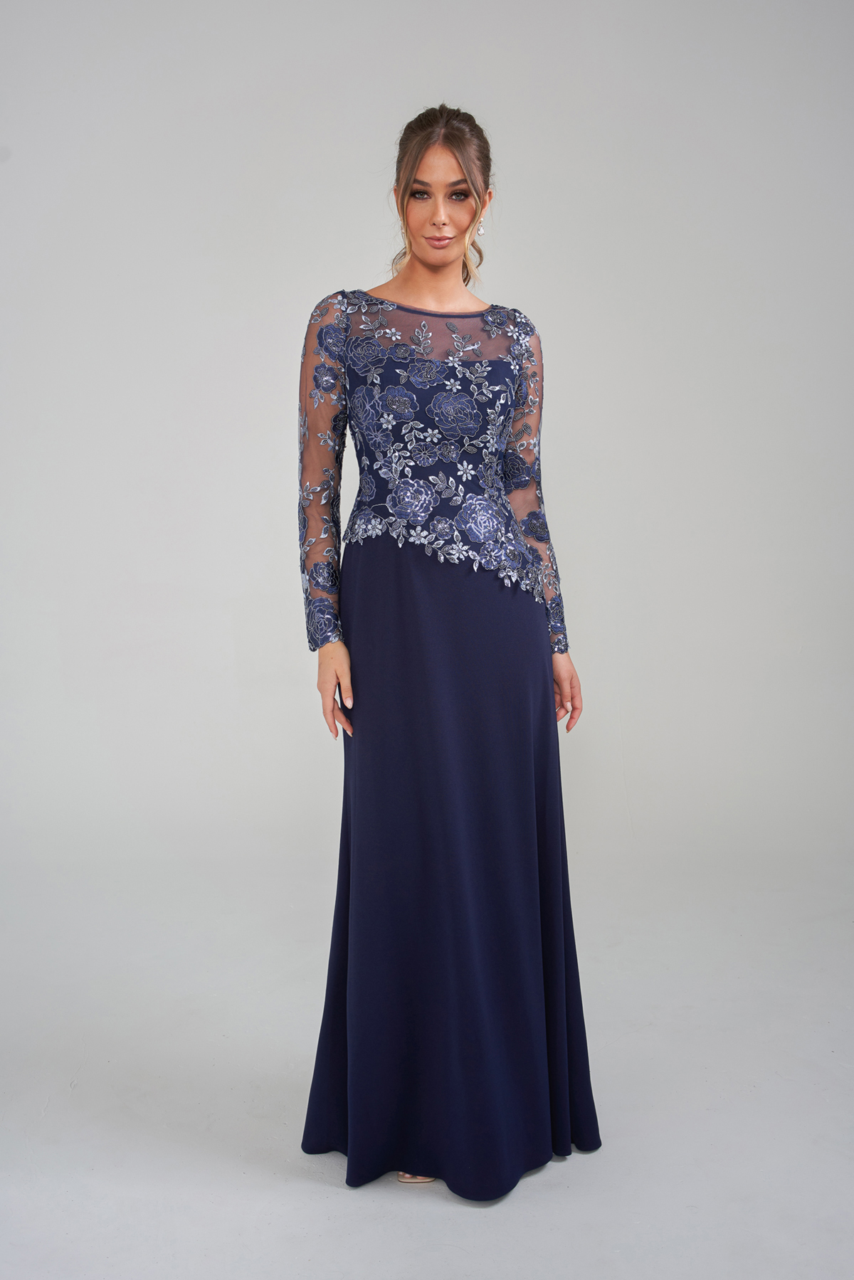 k288011 Jade Couture embroidery and crepe long sleeve mother of the bride or groom dress