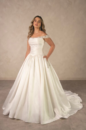 D4613 Essense of Australia Satin Ballgown wedding dress with diamantre neckline