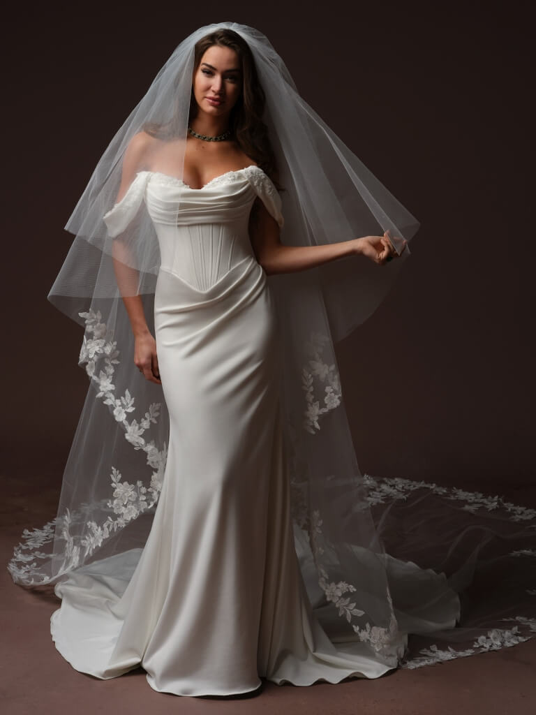 Justina by Maggie Sottero Wedding Gown Front Portrait With Veil
