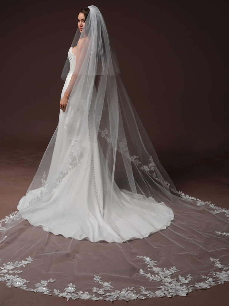 Justina by Maggie Sottero Wedding Gown Back Portrait With Veil