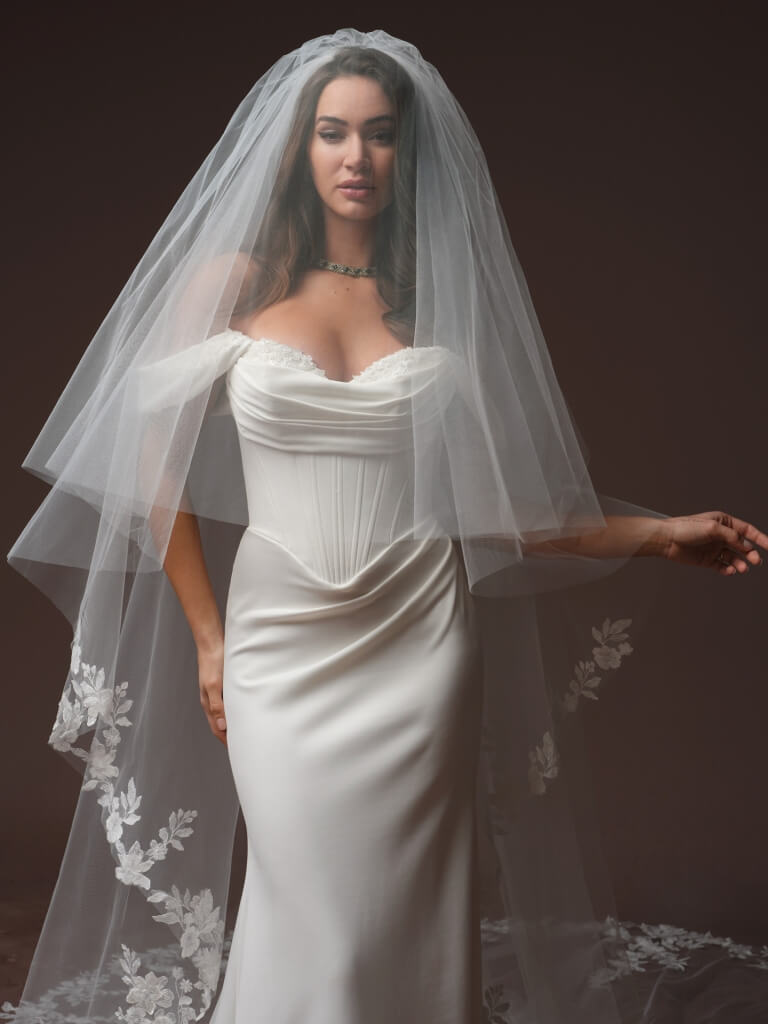 Justina by Maggie Sottero Wedding Gown Front Portrait Zoom With Veil