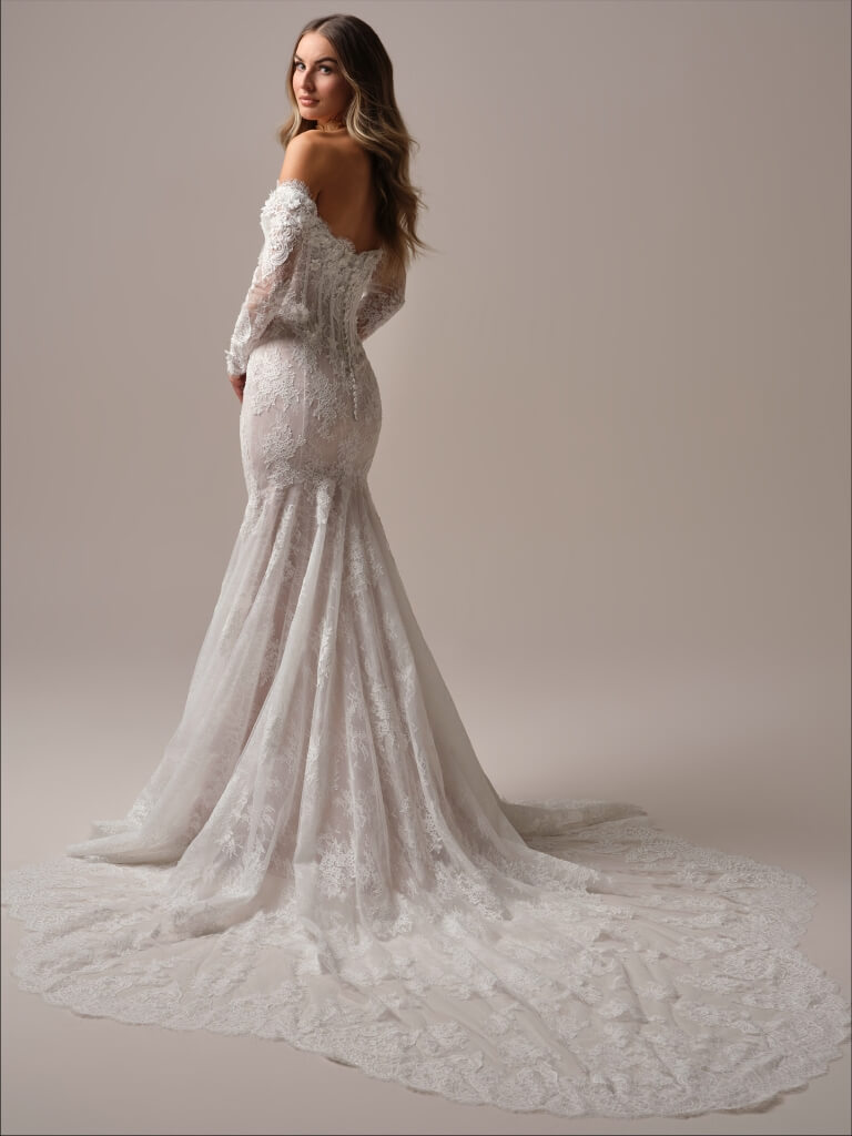 Takera by Maggie Sottero Mermaid Lace Wedding Dress Full Back View