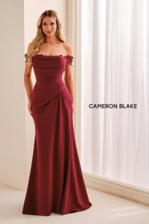 CB444 Cameron Blake mother of the bride or groom dress shown in bordeaux full view