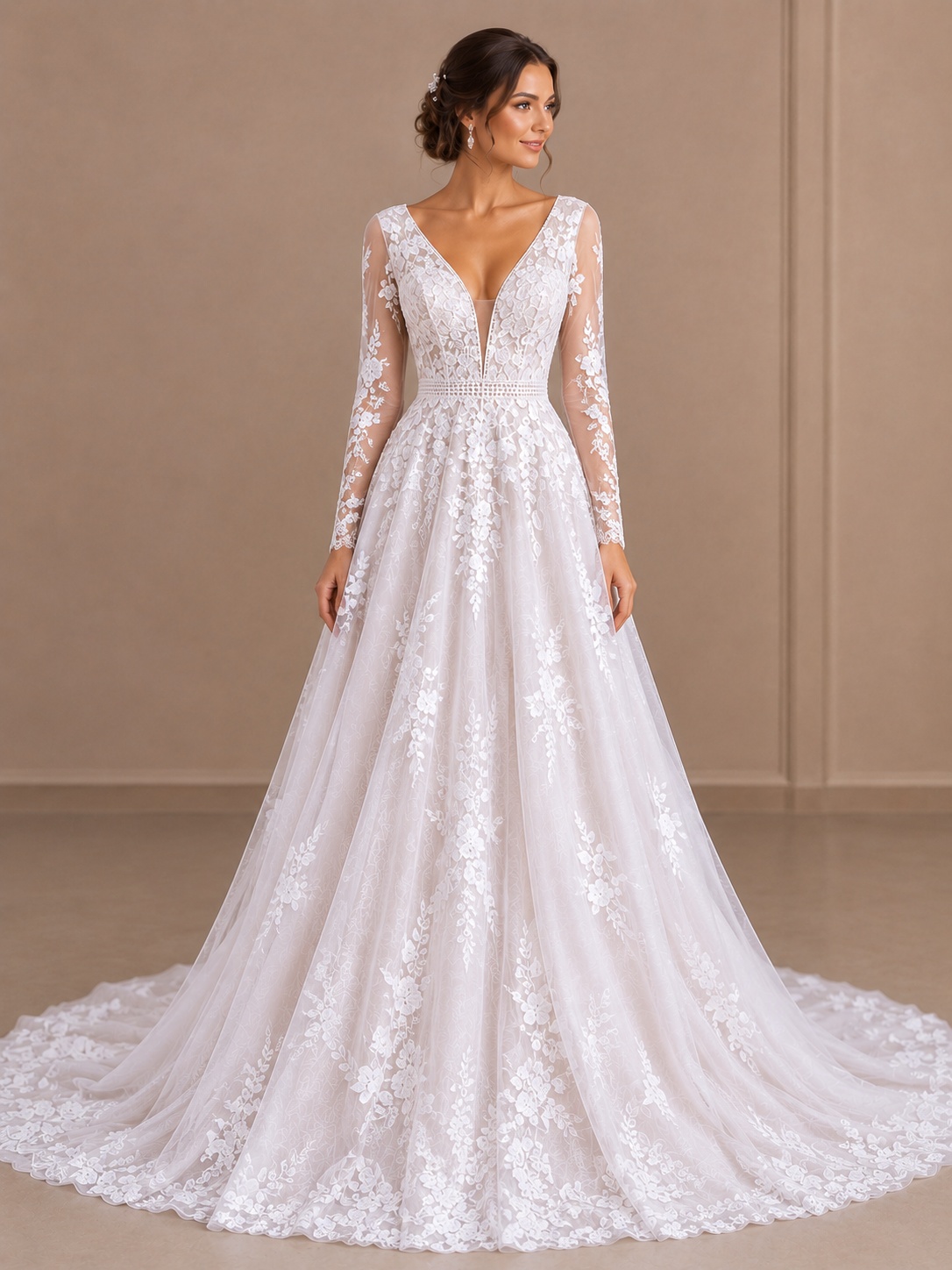 Maria by KC Couture lace wedding dress with sleeves