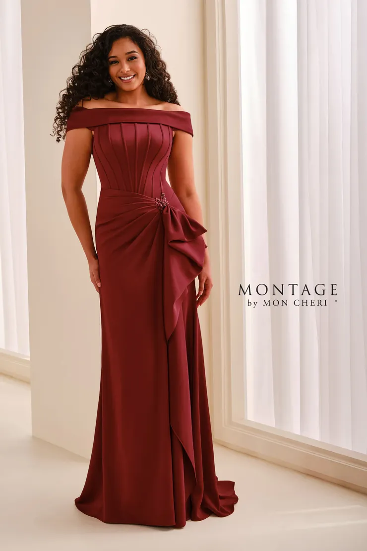 M3212 Montage Mother of Bride Sage Cranberry Dress