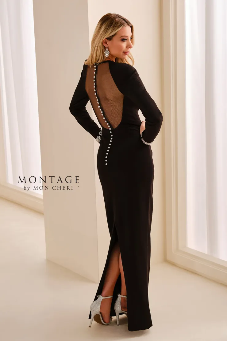 M3221 Crepe Long Sleeve Mother of the Bride or Groom Dress by Montage Back View