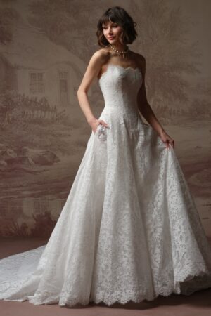 Serena by Sottero & Midgley, a division of Maggie Sottero, a chantilly lace a-line wedding dress