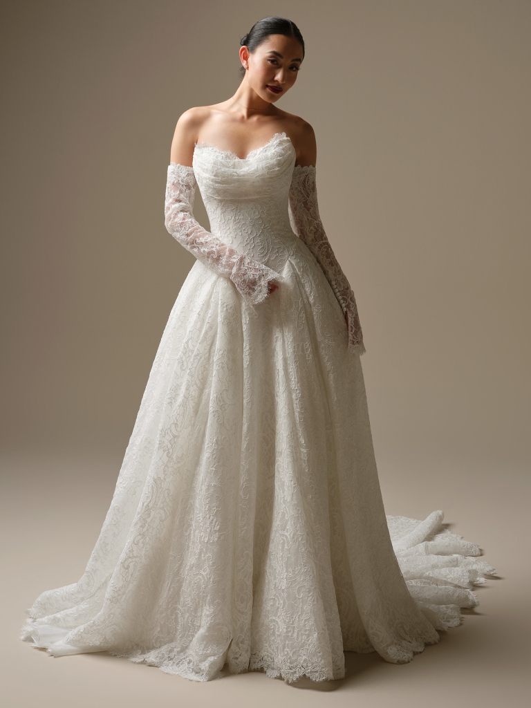 Tamar by Sottero and Midgley, a division of Maggie Sottero, Lace Strapless Ballgown Wedding dress long detachable sleeve accessory