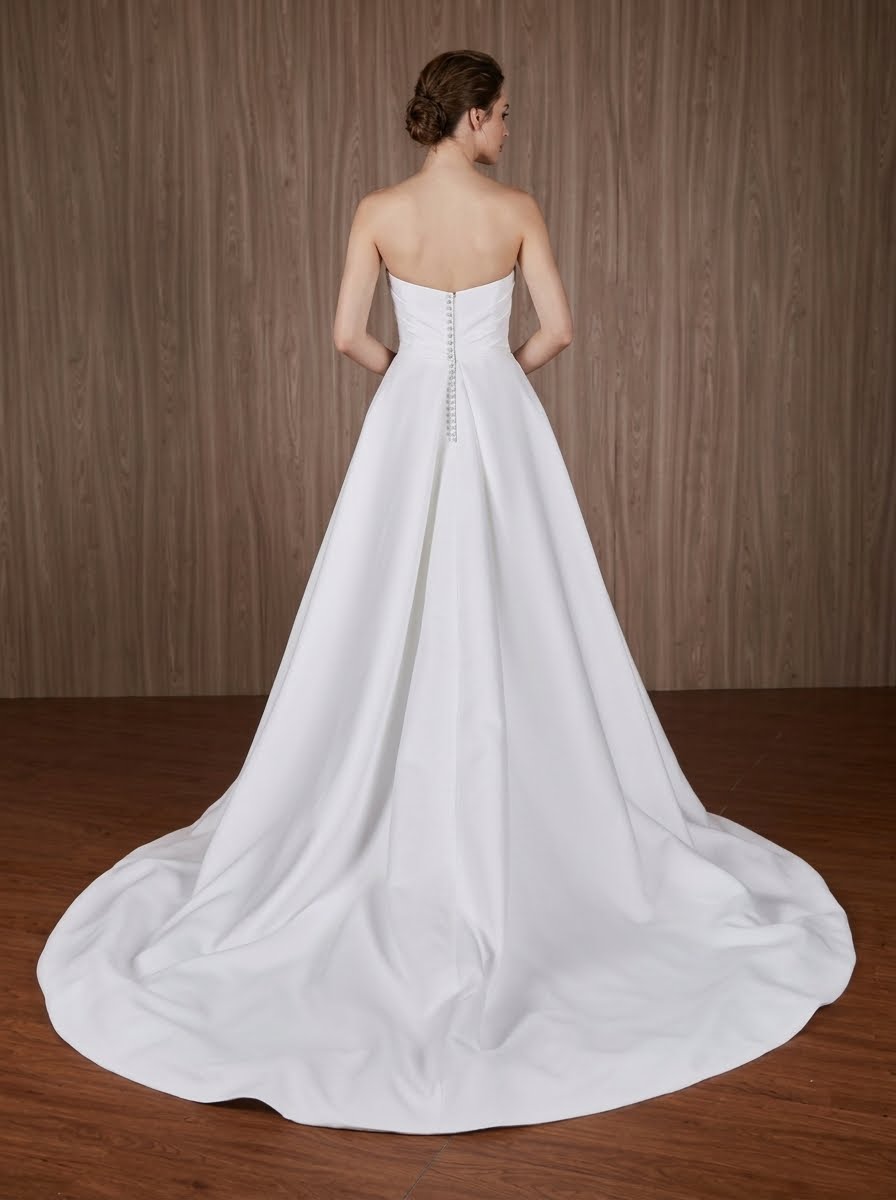 Eve matte satin strapless sweetheart neckline Wedding Dress by Kc Couture at Precious Memories, Malden back view