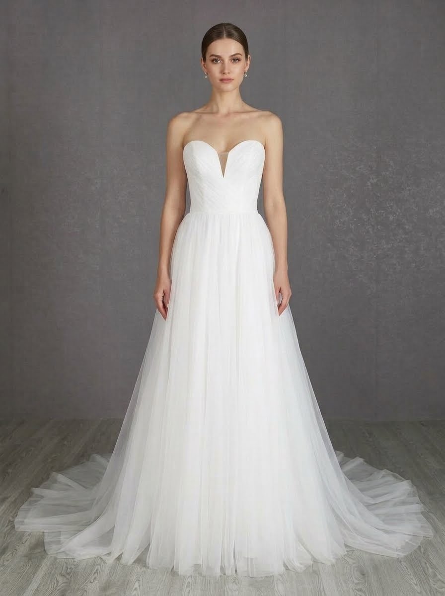 Kaylee toule strapless sweetheart a-line Wedding Dress by Kc Couture at Precious Memories, Malden