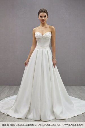 Whitney Matte Satin Wedding Dress with pearl accents by KC Couture